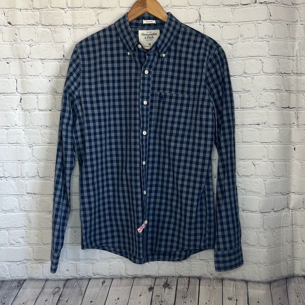 Abercrombie & Fitch Mens Blue Checked Long Sleeve Muscle Shirt size M Medium